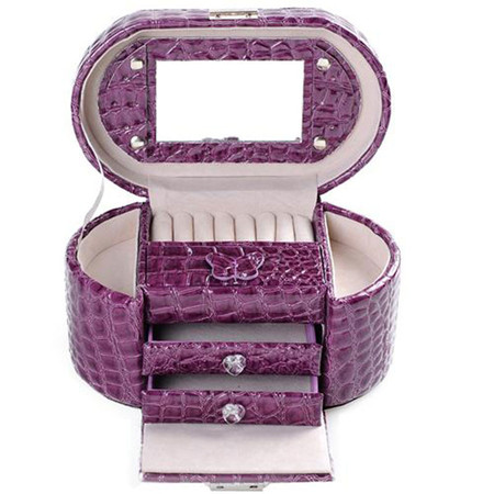 开馨宝公主系列旦形三层首饰盒/饰品收纳盒-紫色鳄鱼纹（K8527-1）。图片