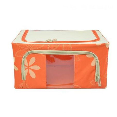 普润 44L橙色 牛津布钢架百纳箱 整理收纳箱 橙色树叶 单视 双开门 。图片