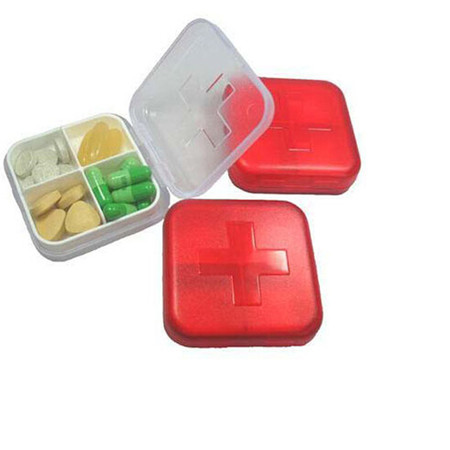 普润 新版十字四格药盒 随身创意小药盒随身提醒可爱药盒子2只装图片