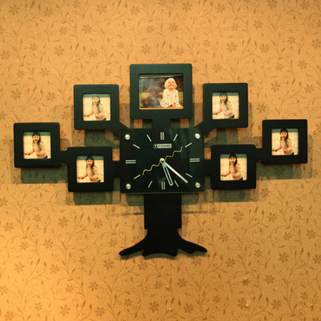 普润 树状创意挂钟静音相框挂钟客厅卧室装饰钟 黑色图片