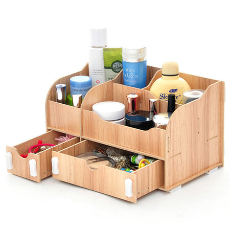 普润 实用二代DIY一大一小B款双抽屉木质收纳盒/化妆盒 。