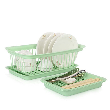 家英格珊式小号沥水碗碟架+小号双层沥水盘 两件套-绿色（A249-2）。