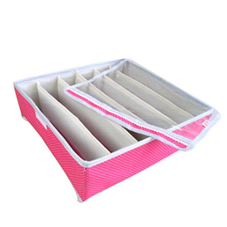 耀点100 粉色圆点6格内衣收纳盒 牛津布透明盖收纳盒储物盒。图片