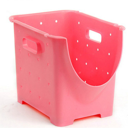 可叠加塑料水果蔬菜收纳箱储物筐厨房置物架 水果架整理架（小号）21.5*28*23cm粉色三个装。