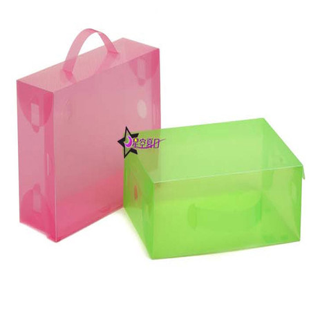 星空夏日 透明pp塑料鞋盒 手提翻盖式男鞋盒 白色十只。