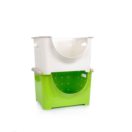 可叠加塑料水果蔬菜收纳箱储物筐厨房置物架 水果架整理架（大号）36*28*23cm白色三个装 。