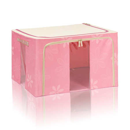 普润 防水牛津布铁架收纳箱百纳箱有盖收藏箱整理箱 100L 粉色 。
