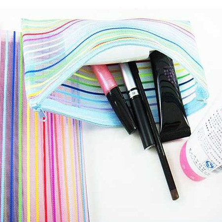 普润 七彩线条化妆包 零钱包笔袋 实用易携带收纳袋 洗漱袋 收纳中包