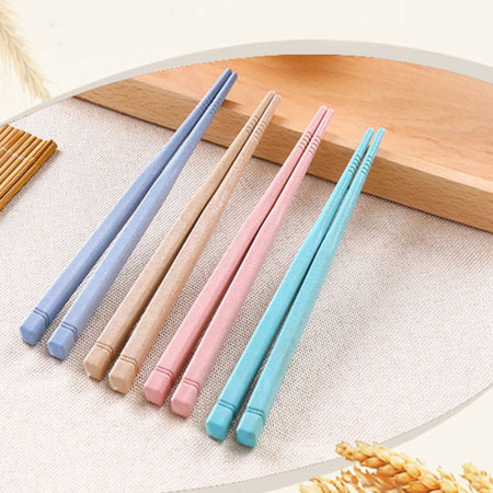 10双装小麦秸秆儿童筷子 无漆无蜡防滑尖头筷子 学生便携餐具 粉色图片