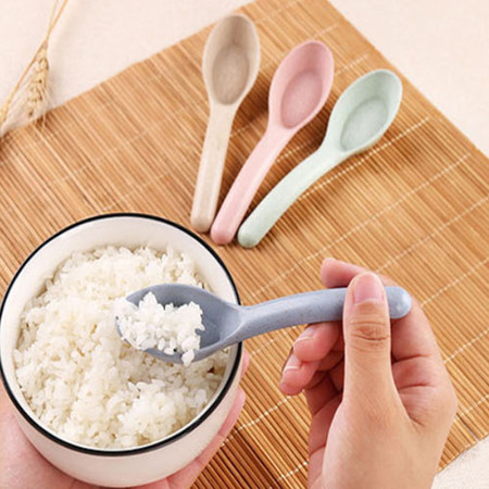 普润 5只装小麦秸秆儿童勺子 厨房餐具调羹防烫喝汤勺 学生餐勺 蓝色