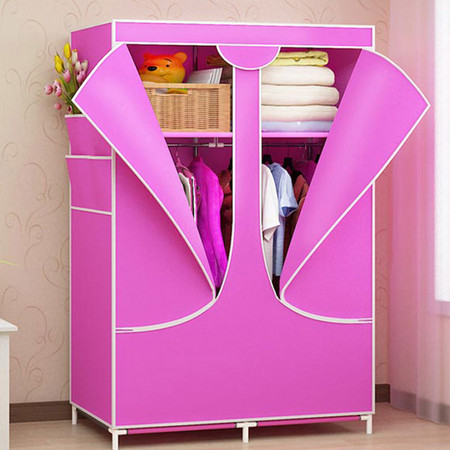 双人加固钢架折叠简易衣柜 简约现代经济型布衣柜 粉色