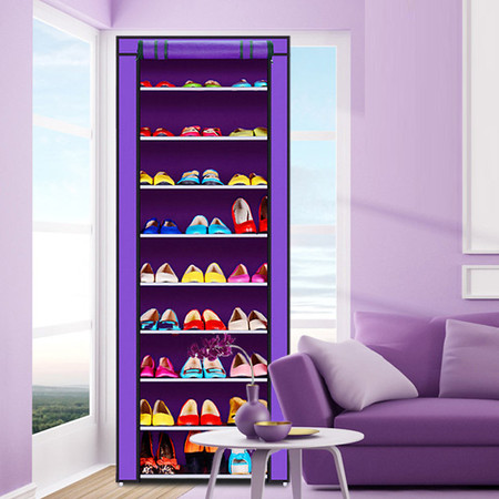 十层加固钢架整理收纳男女鞋柜十层鞋架紫色图片