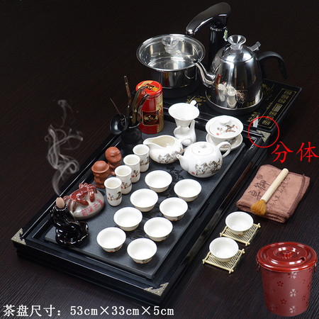 全自动电器茶盘茶杯茶壶茶道功夫茶具套装家用整套 分体马到成功（黑）+白瓷茶具+全自动电器图片