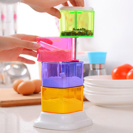 可旋转式调味盒 立式调料盒有盖厨房用品 创意四层调味瓶调料罐子图片