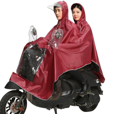 双人电动车摩托车骑行成人雨衣加厚牛津布连体电瓶车户外雨披单双人都可以穿牛津布面料耐磨防水 酒红色