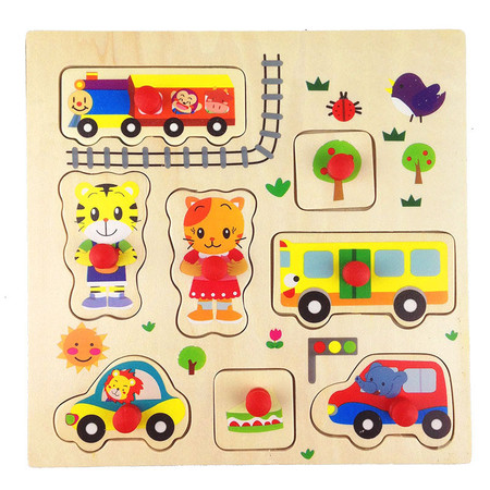 木制玩具小Q虎手抓板嵌板拼图RB64儿童卡通早教益智MGWJ图片