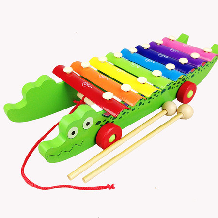 鳄鱼拖拉手敲琴木制八音琴QZM08儿童音乐启蒙乐器早教玩具MGWJ
