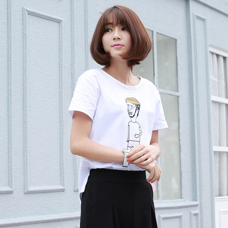 韩版宽松人物印花短袖T恤女装 3EEmHiWSY图片