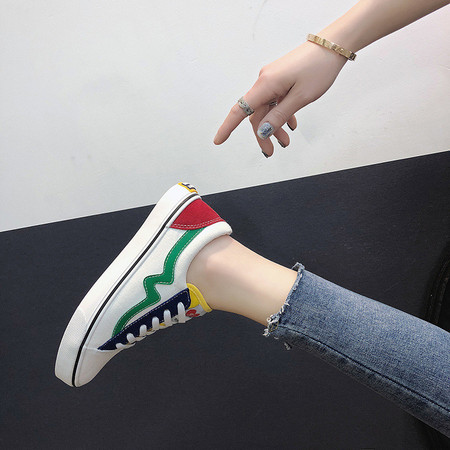 帆布鞋女新款韩版黑白拼色板鞋学生系带休闲鞋低帮单鞋	5507  XLD图片