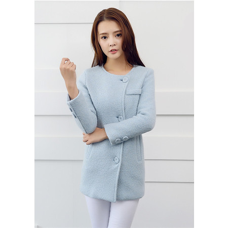 Mssefn  2014秋冬新款 韩版女装蓝色圆领羊毛呢外套 8618-N01图片