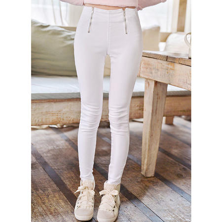 Mssefn 2014秋冬新款 双拉链白色显瘦裤子8511-K01