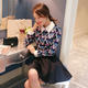 mssefn2015新款领花泡泡袖拼接袖口气质优雅时尚韩版印花上衣女