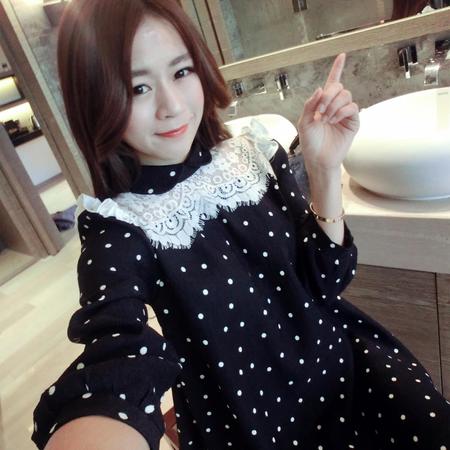 mswsefn2015春装新款韩国修身显瘦蕾丝七分袖黑白波点连衣裙Q3101图片