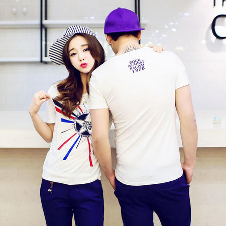 mssefn2015爆款韩版修身多彩抽象印花短袖情侣T恤班服A43图片