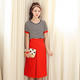 Mssefn2015春夏时尚必备韩式清纯经典条纹上衣 红色长裙两件套QAYYLG6535