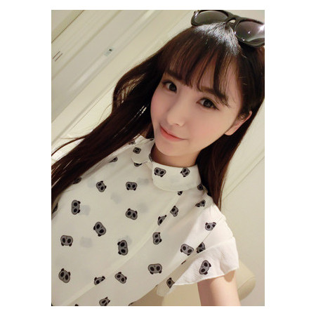 Mssefn2015夏装新韩版设计感可爱熊猫两穿雪纺衬衣衬衫女2661图片