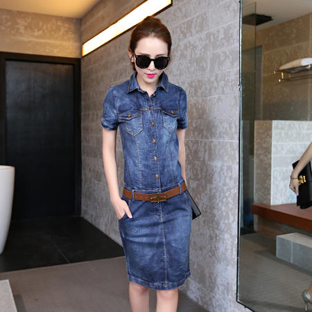mssefn2015夏季新款韩版修身时尚短袖牛仔连衣裙1525图片