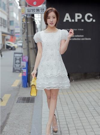 Mssefn2015夏装新款韩国泡泡袖蕾丝连衣裙720