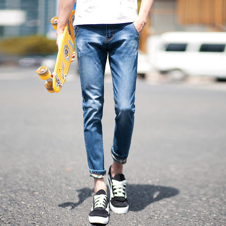 Mssefn2015夏季时尚男士个性九分牛仔裤韩版拼接潮流9分裤薄730-P50