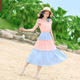 Mssefn2015拼色甜美沙滩裙雪纺长裙连衣裙波西米亚沙滩短袖渡假长裙85606