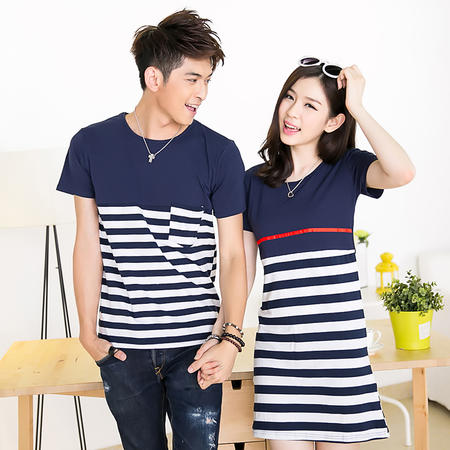 Mssefn2015沙滩情侣装夏季新款韩国条纹短袖t恤2688