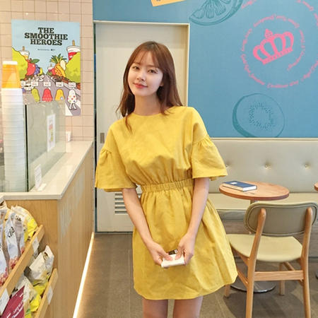mssefn2015夏韩版小清新收腰显瘦短袖棉麻连衣裙8309-Q022-P50