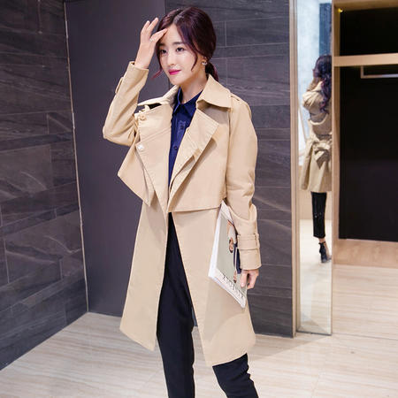 mssefn2015韩版时尚新款秋季中长款外套修身女式两件套风衣H273P