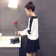 mssefn秋季黑白长袖女装套装裙子新款韩版甜美拼色卫衣短裙两件套 女 装