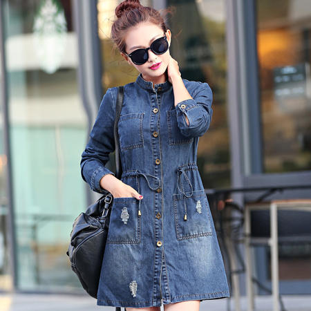 Mssefn 2015秋季时尚新款韩版女装 中长款秋装女士牛仔外套图片