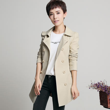 Mssefn 2015韩版新款风衣秋季修身中长款双排扣外套图片
