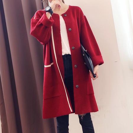mssefn2015秋季新款时尚韩版女装中长款毛衣针织开衫外套 女8218
