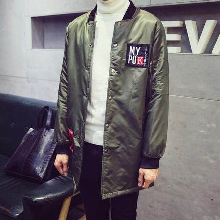 mssefn2015韩版秋冬修身中长款刺绣贴标男棉衣外套