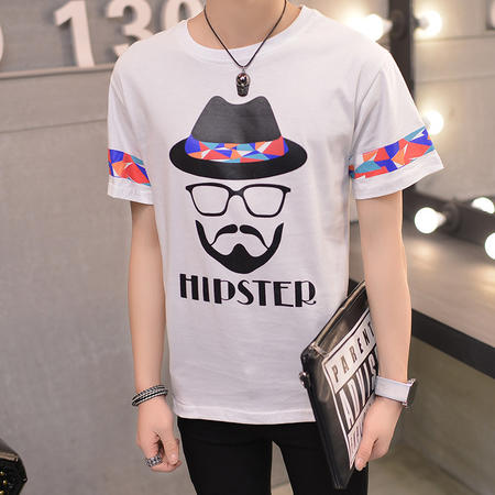 MSSEFN夏季男装新款 日系潮男单调中的彩色 短袖T恤