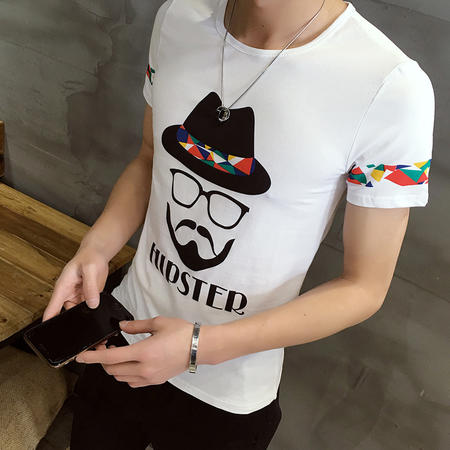 MSSEFN男士短袖T恤桖纯棉印花圆领男装潮体恤血夏季修身男图片