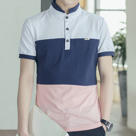 MSSEFN夏季男士新款短袖T恤韩版修身 店主风 条纹拼接 男图片