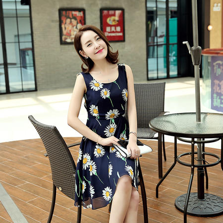 MSSEFN圆领套头无袖A型植物印花连衣裙韩版2016年夏季图片