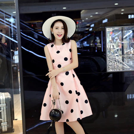 mssefnA型圆点修身2016年夏季无袖套头韩版连衣裙