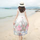 mssefn波西米亚沙滩裙镶钻圆领贝壳袖修身优雅印花雪纺连衣裙