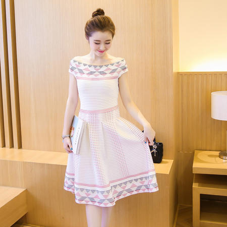 mssefn2016年夏季新款潮流韩版修身显瘦短袖连衣裙印花圆领