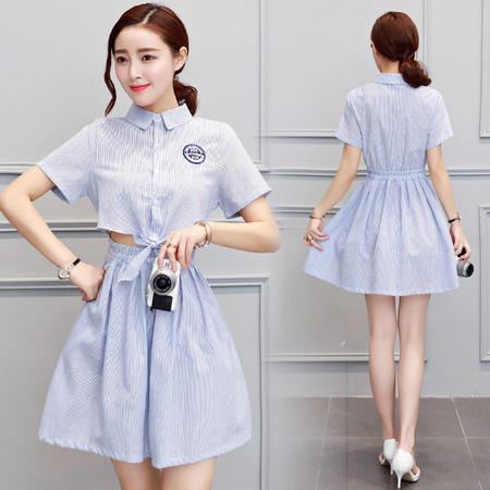MSSEFN  纯色圆领夏季新款潮流韩版修身显瘦短袖POLO领连衣裙图片